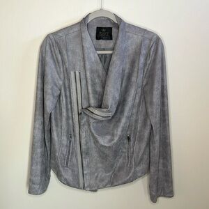SW3 Bespoke GRAY SUEDE LEATHER-LOOK FAUX MOTO BIKER JACKET Size Large